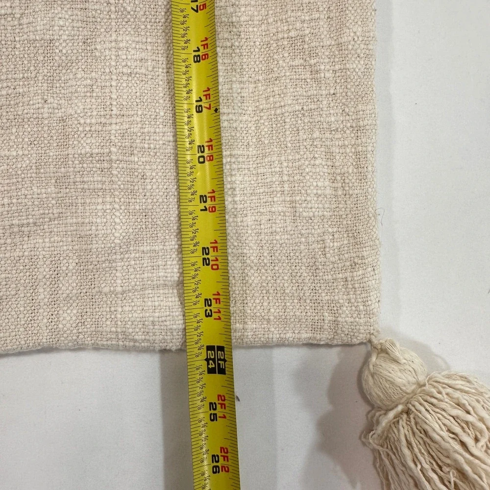 H&M‎ Home Tufted Diamond Tassel Cushion Cover 16x24 Beige Cotton | Boho Scandi